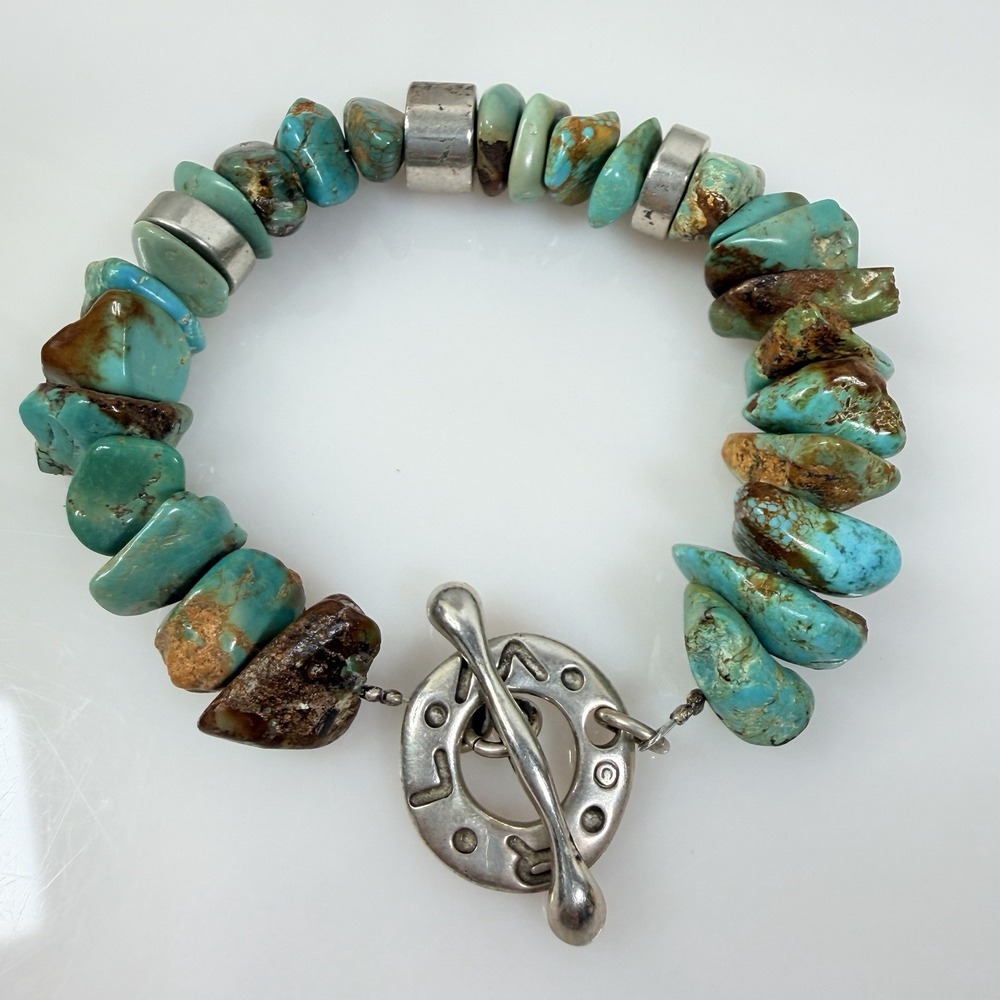 Vintage RLM Studio Bracelet Chunky Turquoise Sterling Silver Toggle Size 6.75
